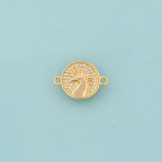 Gold CZ Horse Connector,Round Jewelry Connector,Horse Connector for DIY Jewelry Making,18K Gold