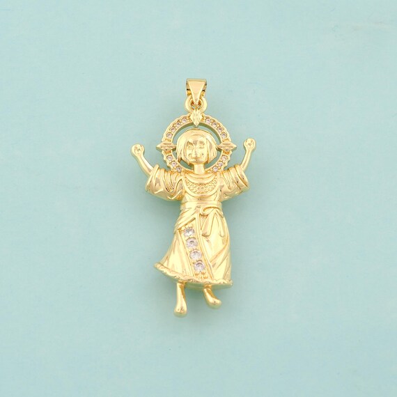Gold CZ Holy Child Charms,Baby Jesus Jewelry,Holy Child Pendant for DIY Jewelry Making,18K Gold