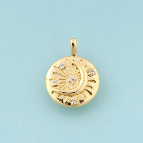 Gold CZ Moon Charms,Crescent Moon Jewelry,Celestial Pendant for DIY Jewelry Making,18K Gold