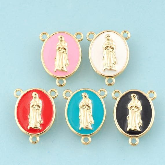 Gold Enamel Virgin Mary Charms,Religious Jewelry,Catholic Pendant for DIY Jewelry Making,18K Gold
