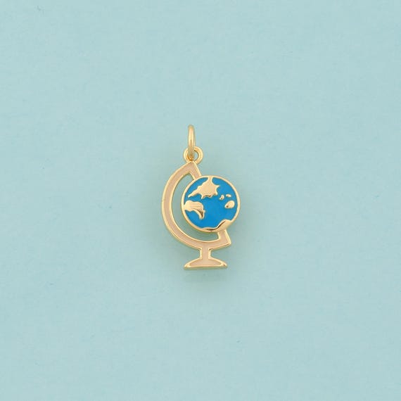 Gold Globe Charms,Globe Jewelry,Enamel Globe Pendant for DIY Jewelry Making,18K Gold