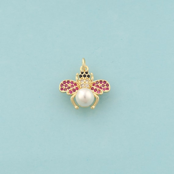 Gold CZ Firefly Charms,Insect Jewelry,Firefly Pendant for DIY Jewelry Making,18K Gold