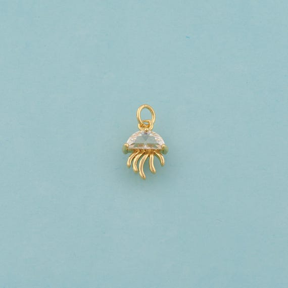 Gold CZ Jellyfish Charms,Marine Life Jewelry,Jellyfish Pendant for DIY Jewelry Making,18K Gold