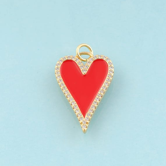 Gold CZ Heart Charms,Minimalist Jewelry,Enamel Heart Pendant for DIY Jewelry Making,18K Gold