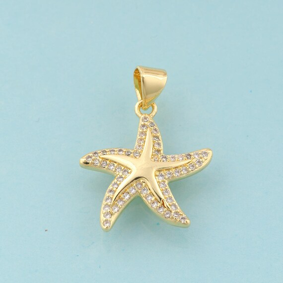 Gold CZ Starfish Charms,Marine Life Jewelry,Starfish Pendant for DIY Jewelry Making,18K Gold