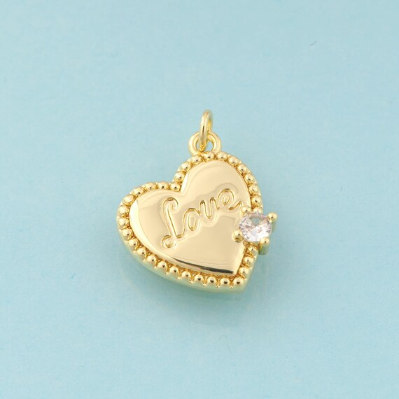 Gold CZ LOVE Charms,Letter Jewelry,Heart Pendant for DIY Jewelry Making,18K Gold
