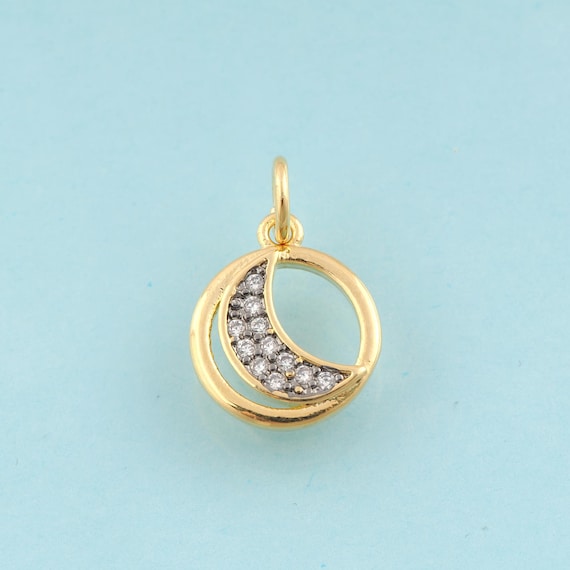 Gold CZ Moon Charms,Crescent Moon Jewelry,Celestial Pendant for DIY Jewelry Making,18K Gold