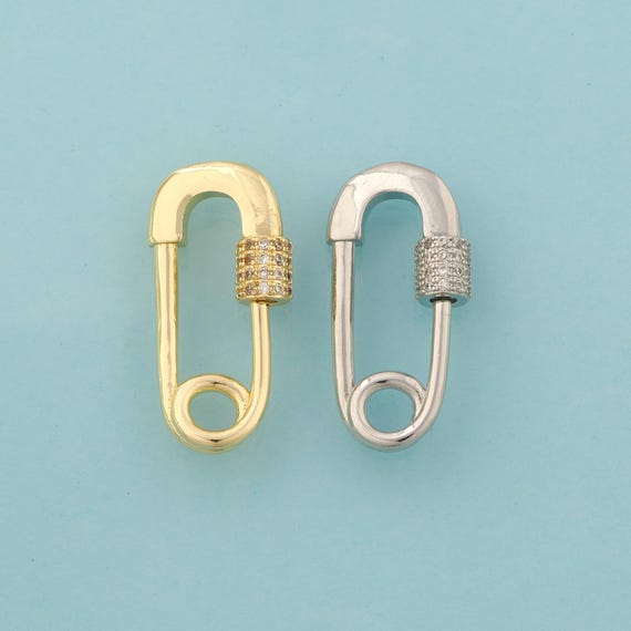 Gold CZ Screw Clasp,Carabiner Jewelry Clasp,Paper Clip Clasp for DIY Jewelry Making,18K Gold
