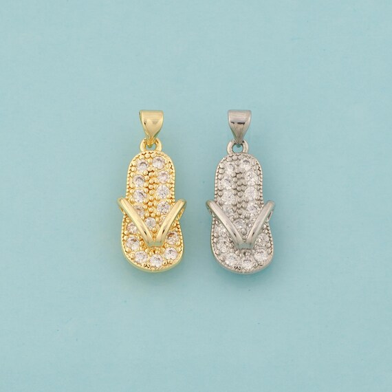 Gold CZ Slippers Charms,Slippers Jewelry,Slippers Pendant for DIY Jewelry Making,18K Gold