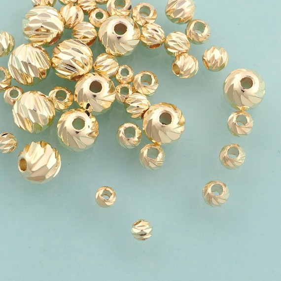 50 pcs Gold Laser Cut Ball Spacer Beads,Melon Ball Beads,Laser Cut Ball Beads for DIY Jewelry Making,14K Gold