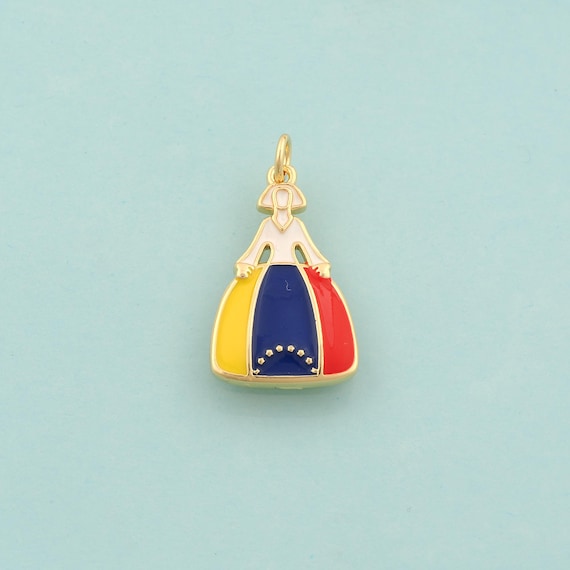 Gold Venezuelan Flag Charms,Venezuelan Jewelry,Enamel Flag Pendant for DIY Jewelry Making,18K Gold