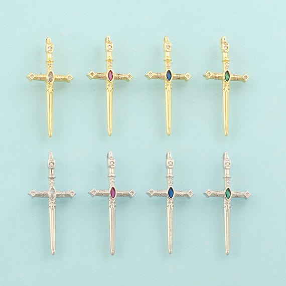 Gold CZ Cross Charms,Religious Jewelry,Christian Pendant for DIY Jewelry Making,18K Gold