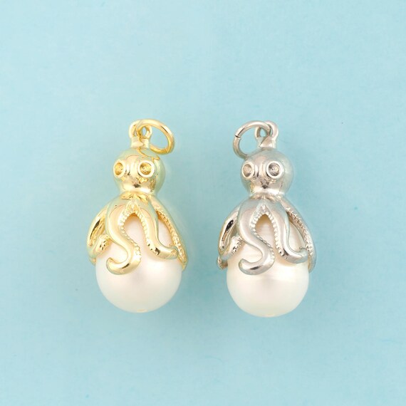 Gold CZ Octopus Charms,Pearl Jewelry,Octopus Pendant for DIY Jewelry Making,18K Gold & Rhodium
