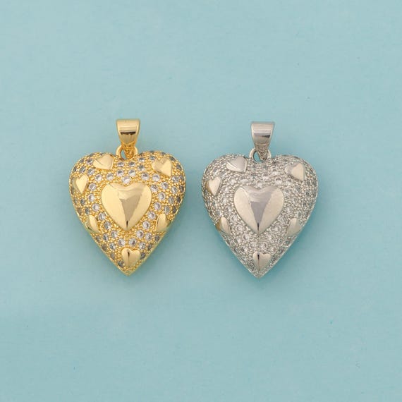 Gold CZ Heart Charms,Love Jewelry,Heart Pendant for DIY Jewelry Making,18K Gold