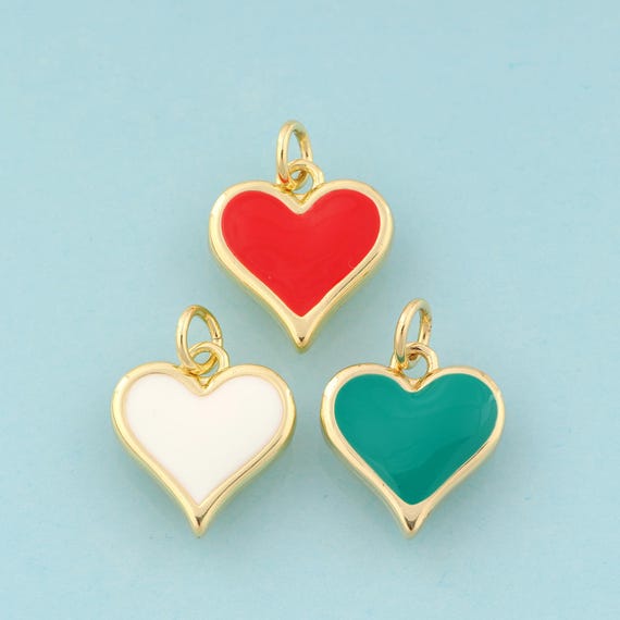 Gold Enamel Heart Charms,Minimalist Jewelry,Heart Pendant for DIY Jewelry Making,18K Gold