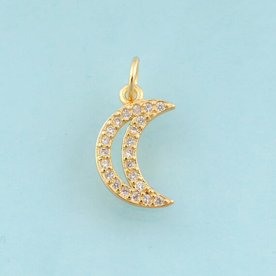 Gold CZ Crescent Moon Charms,Moon Jewelry,Celestial Pendant for DIY Jewelry Making,18K Gold