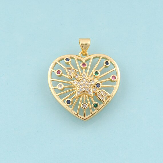 Gold CZ Heart Charms,Star Jewelry,Arrow Pendant for DIY Jewelry Making,18K Gold