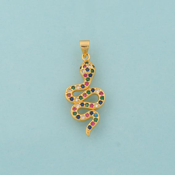 Gold CZ Snake Charms,Animal Jewelry,Snake Pendant for DIY Jewelry Making,18K Gold