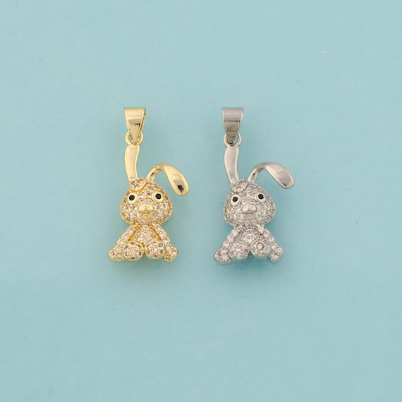 Gold CZ Rabbit Charms,Animal Jewelry,Rabbit Pendant for DIY Jewelry Making,18K Gold