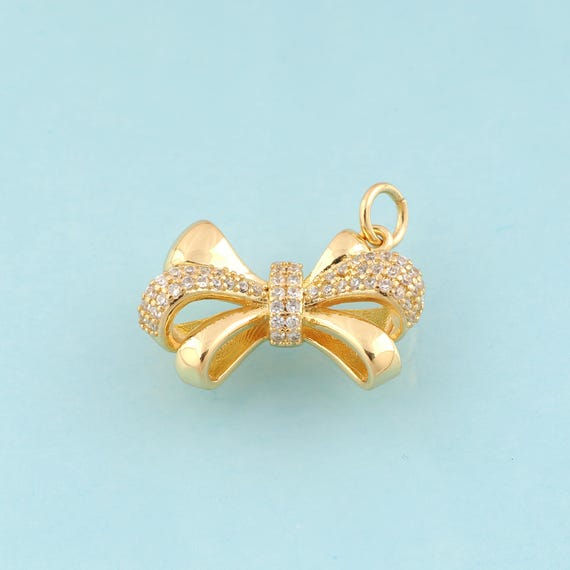 Gold CZ Bow Charms,Bow Jewelry,Bow Pendant for DIY Jewelry Making,18K Gold