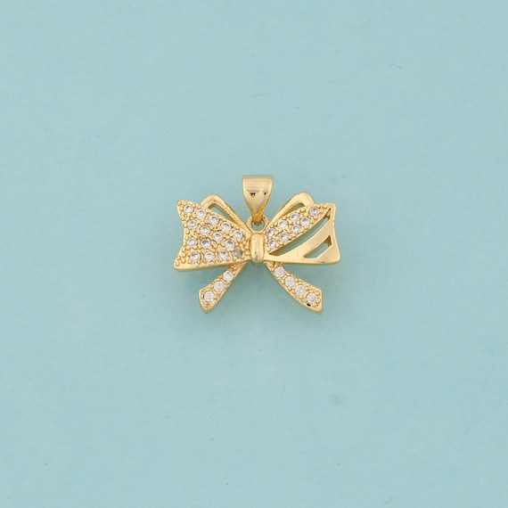 Gold CZ Bow Charms,Bow Jewelry,Bow Pendant for DIY Jewelry Making,18K Gold
