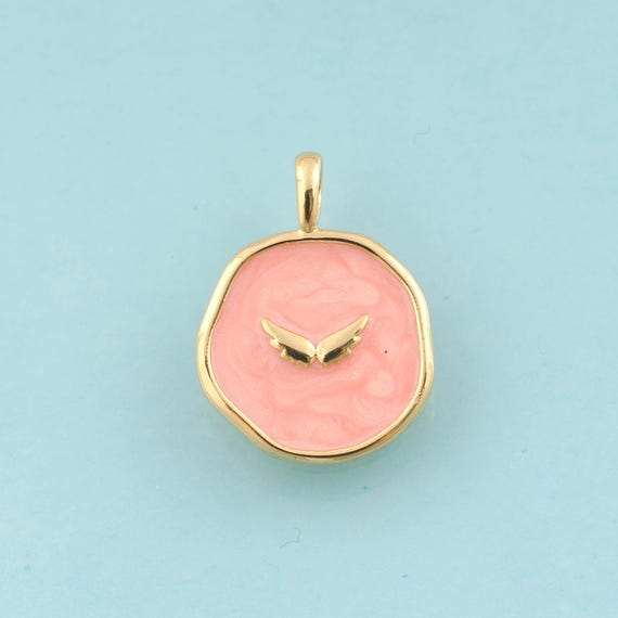Gold Enamel Wing Charms,Round Jewelry,Wing Pendant for DIY Jewelry Making,18K Gold