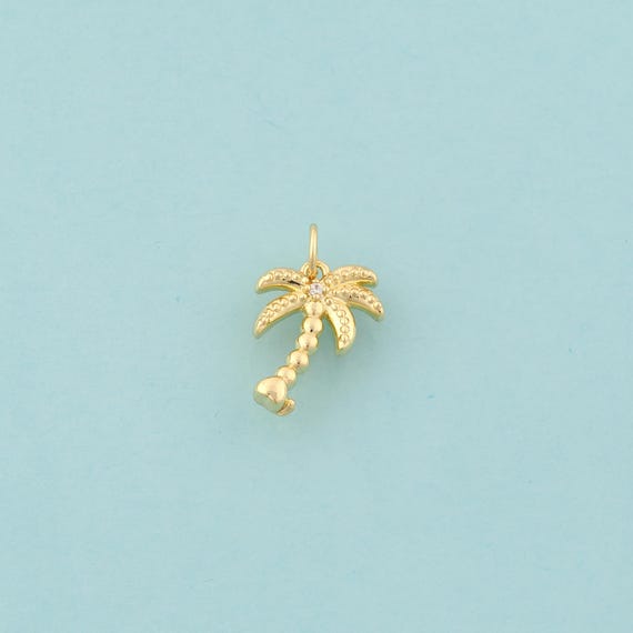 Gold CZ Coconut Tree Charms,Palm Tree Jewelry,Tree Pendant for DIY Jewelry Making,18K Gold