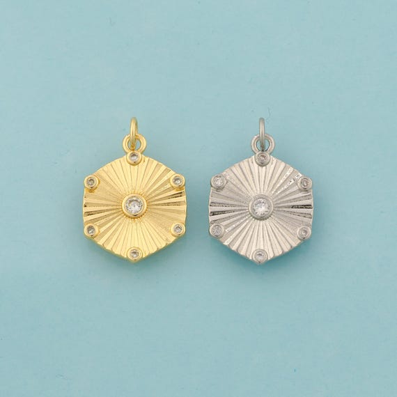 Gold CZ Hexagon Charms,Hexagon Jewelry,Hexagon Pendant for DIY Jewelry Making,18K Gold