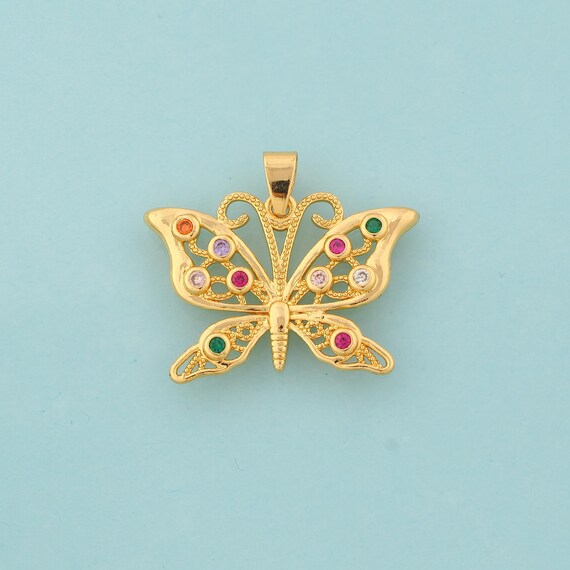 Gold CZ Butterfly Charms,Insect Jewelry,Butterfly Pendant for DIY Jewelry Making,18K Gold