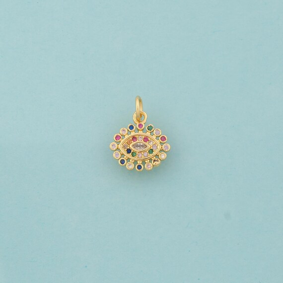 Gold CZ Evil Eye Charms,Devil Eye Jewelry,Eye Pendant for DIY Jewelry Making,18K Gold
