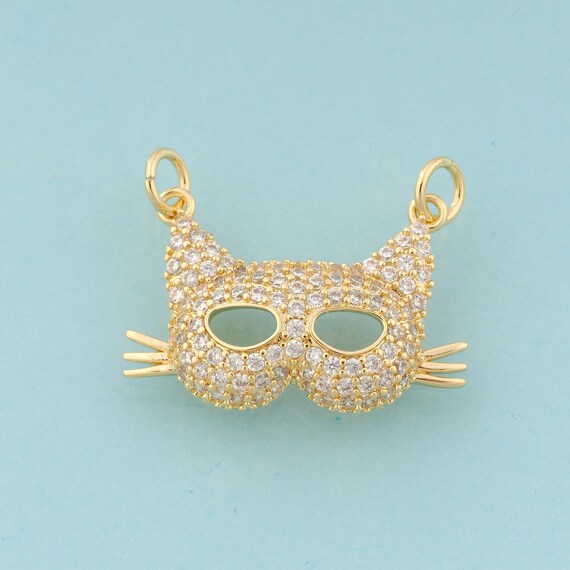 Gold CZ Mask Charms,Animal Mask Jewelry,Cat Mask Pendant for DIY Jewelry Making,18K Gold