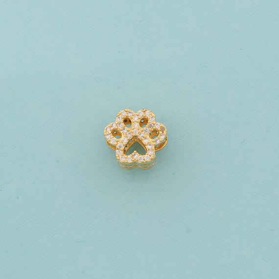 CZ Animal Paw Print Spacer Beads,Large Hole Beads,Heart Beads for DIY Jewelry Making,18K Gold