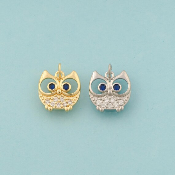 Gold CZ Owl Charms,Animal Jewelry,Owl Pendant for DIY Jewelry Making,18K Gold
