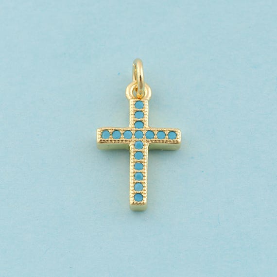 Gold CZ Cross Charms,Religion Jewelry,Christian Pendant for DIY Jewelry Making,18K Gold