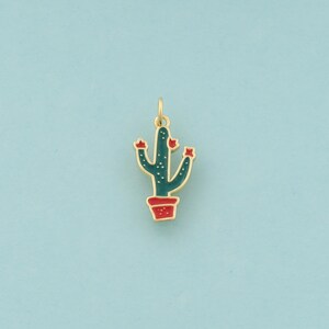 Gold Cactus Charms,Desert Jewelry,Enamel Cactus Pendant for DIY Jewelry Making,18K Gold