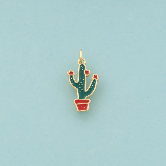 Gold Cactus Charms,Desert Jewelry,Enamel Cactus Pendant for DIY Jewelry Making,18K Gold