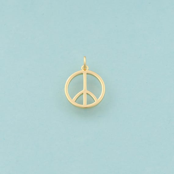 Gold Peace Sign Charms,Symbol Jewelry,Round Pendant for DIY Jewelry Making,18K Gold