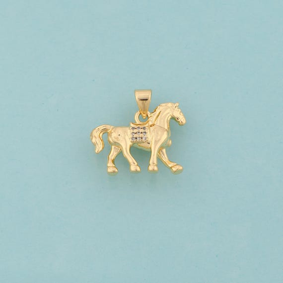 Gold CZ Horse Charms,Animal Jewelry,Horse Pendant for DIY Jewelry Making,18K Gold