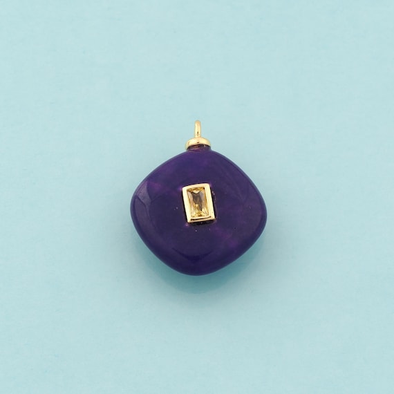 Gold Energy Stone Charms,Natural Stone Jewelry,Purple Jade Pendant for DIY Jewelry Making,18K Gold