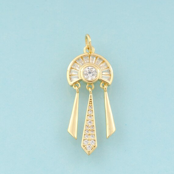 Gold CZ Round Charms,Round Jewelry,Round Pendant for DIY Jewelry Making,18K Gold