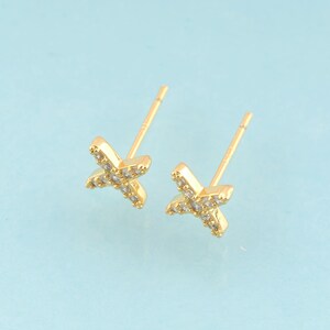 Gold CZ Cross Stud Earrings,Cross Jewelry Stud Earrings,Cross Stud Earrings,Gift for Her,18K Gold