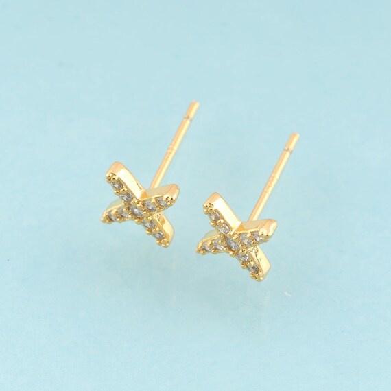 Gold CZ Cross Stud Earrings,Cross Jewelry Stud Earrings,Cross Stud Earrings,Gift for Her,18K Gold