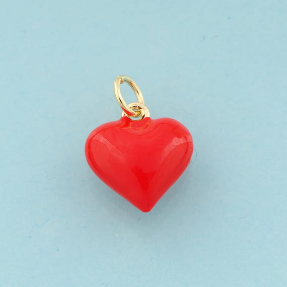Gold Enamel Heart Charms,Minimalist Jewelry,Heart Pendant for DIY Jewelry Making,18K Gold