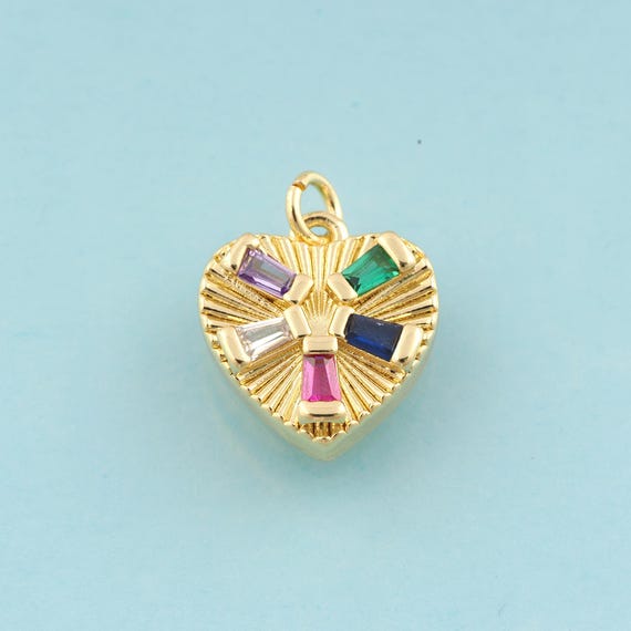 Gold CZ Heart Charms,Minimalist Jewelry,Heart Pendant for DIY Jewelry Making,18K Gold