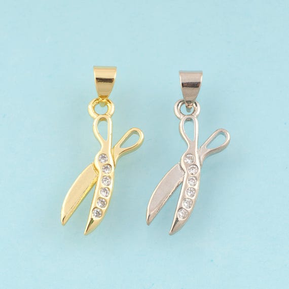 Gold CZ Scissors Charms,Scissors Jewelry,Scissors Pendant for DIY Jewelry Making,18K Gold & Rhodium