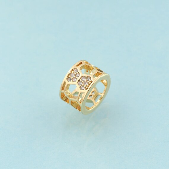 CZ Large Hole Spacer Beads,Honeycomb Beads,Round Beads for DIY Jewelry Making,18K Gold