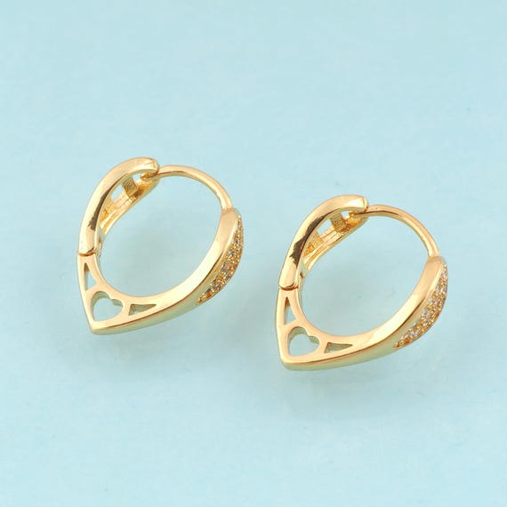 Gold CZ Heart Earrings,Hugging Hoop Jewelry Earrings,Hoop Earrings,Gift for Her,18K Gold