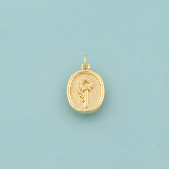Gold Flower Charms,Oval Jewelry,Flower Pendant for DIY Jewelry Making,18K Gold