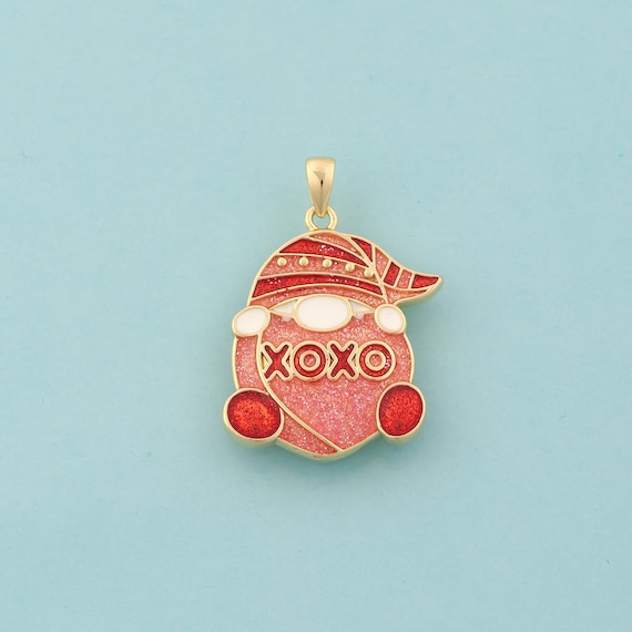 Gold Santa Claus Charms,Christmas Jewelry,Enamel XOXO Pendant for DIY Jewelry Making,18K Gold