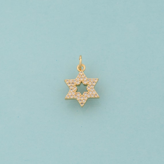 Gold CZ David Star Charms,Jewish Star Jewelry,Starburst Pendant for DIY Jewelry Making,18K Gold